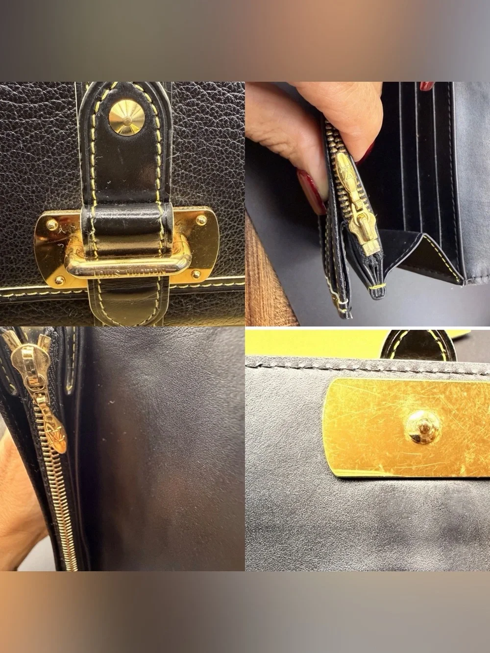 Vintage Louis Vuitton Suhali Black Leather Long Wallet Gold Hardware | COA